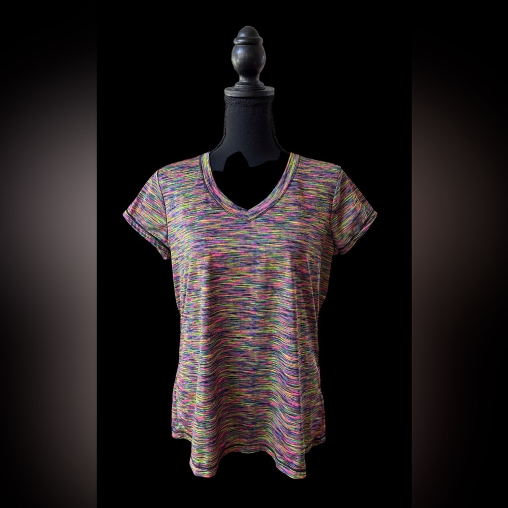Xersion Multicolor V-Neck Short Sleeve Top